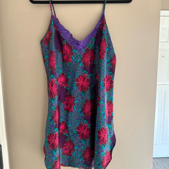 Floral Lace Trim Pajama Slip - Purple and Red - Picture 1 of 6
